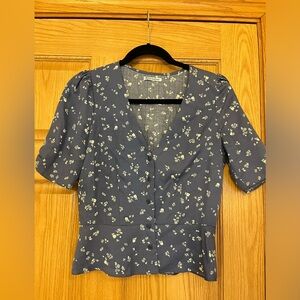 Reformation Ama Forget Me Not Floral Puff Sleeve Blouse Blue White Floral 4
